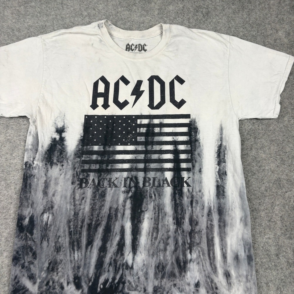 Y2K AC/DC Graphic Tee Mens Large Back In Black 1980 US Tour Tie Dye Grunge Skate - Picture 3 of 15